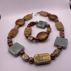 Boho Luxe Iridescent – Murano-Style Artisan Beads in Gold, Teal & Bronze (A101)