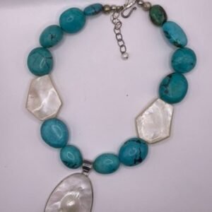 Turquoise & Mother-of-Pearl Blister Pearl Statement Necklace – Sterling Silver Artisan Design (A104)