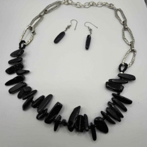 Galaxy Glow Blue Goldstone Necklace & Matching Earrings — Hammered Chain, Celestial Sparkle (A105)