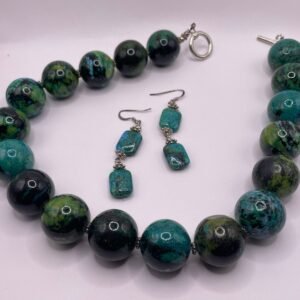 Bold Blue Green Chrysocolla Statement Necklace with Matching Earrings (A301)