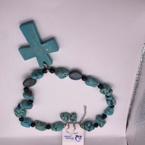 Bold Turquoise Cross Necklace & Earrings Set – Southwestern Boho Statement Jewelry (A307)