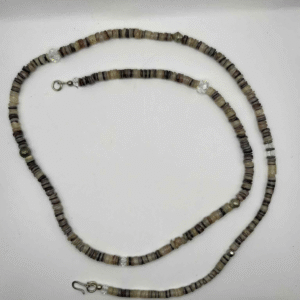 Vintage Heishi Shell Bead Necklace with Crystal & Metal Accents – Earthy Boho Jewelry (A401)