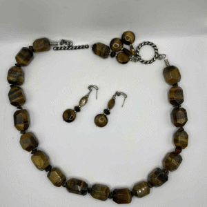 Sterling Silver Tiger’s Eye Necklace & Earring Set – Faceted Gemstones, Artisan Crafted (A405)