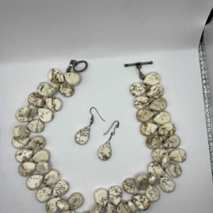 Bohemian White Howlite Teardrop Necklace & Earring Set (A407)